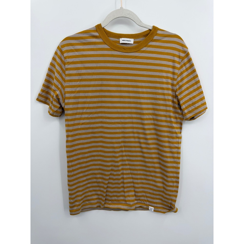 Norse Projects Niels Classic Stripe T-Shirt‎ Mens S Mustard Yellow Grey Striped